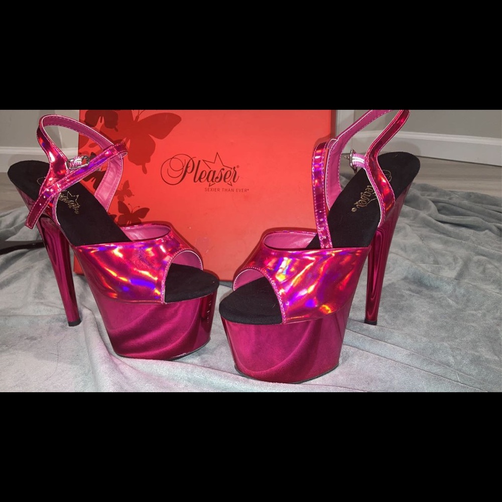 Brand new hot chrome pink pleaser heels